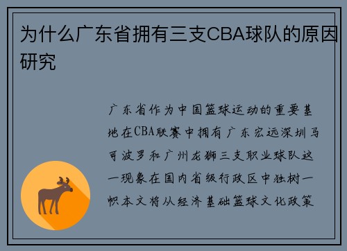 为什么广东省拥有三支CBA球队的原因研究